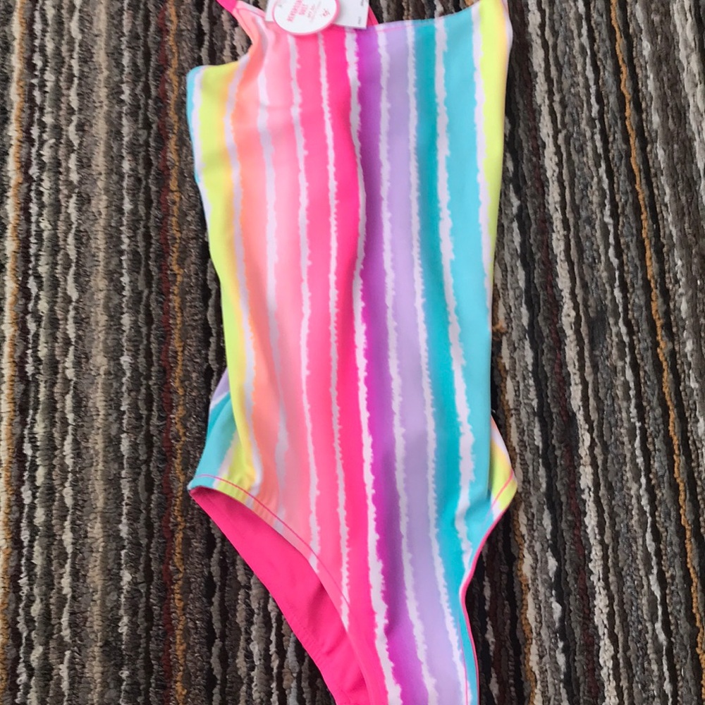 Rainbow bright stripe reversible bathing suit!